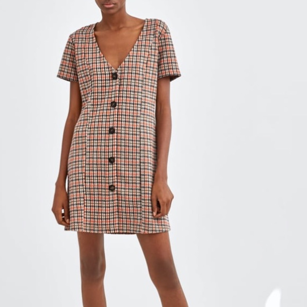Zara orange checkered mini dress